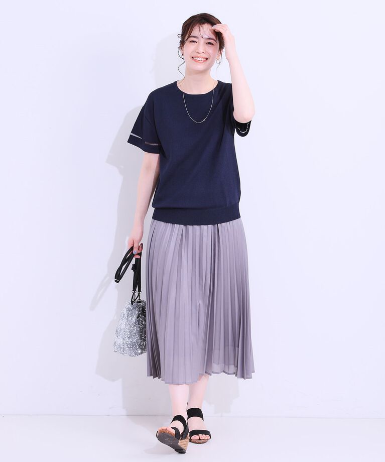 SHOO･LA･RUE「【UVカット/洗える】お袖シアーがヘルシーに フレアスリーブサマーニット」|ニット・セーター|