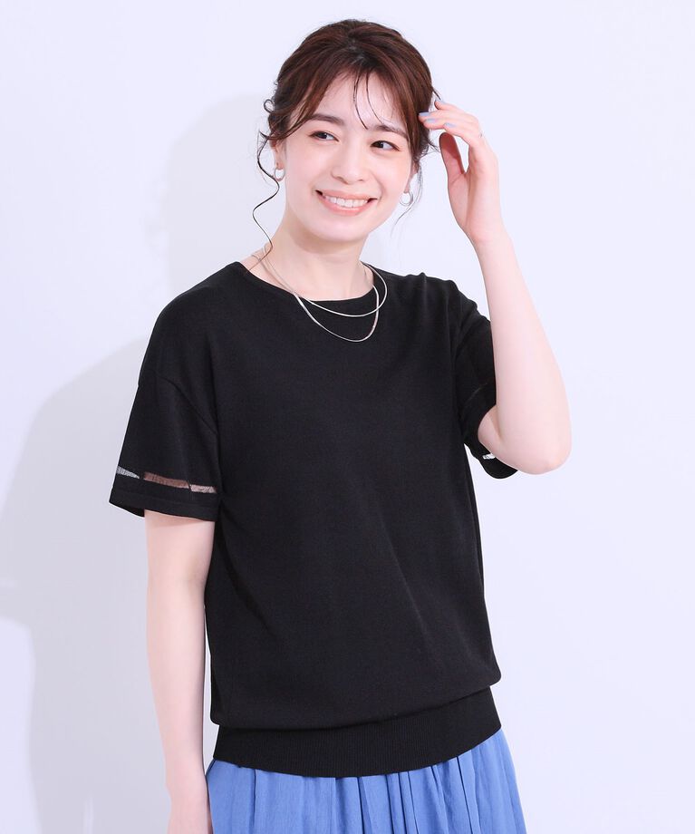 SHOO･LA･RUE「【UVカット/洗える】お袖シアーがヘルシーに フレアスリーブサマーニット」|ニット・セーター|