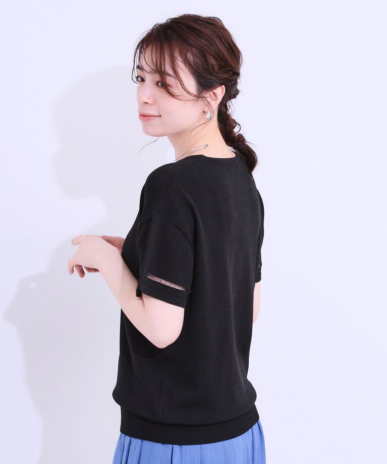 SHOO･LA･RUE「【UVカット/洗える】お袖シアーがヘルシーに フレアスリーブサマーニット」|ニット・セーター|