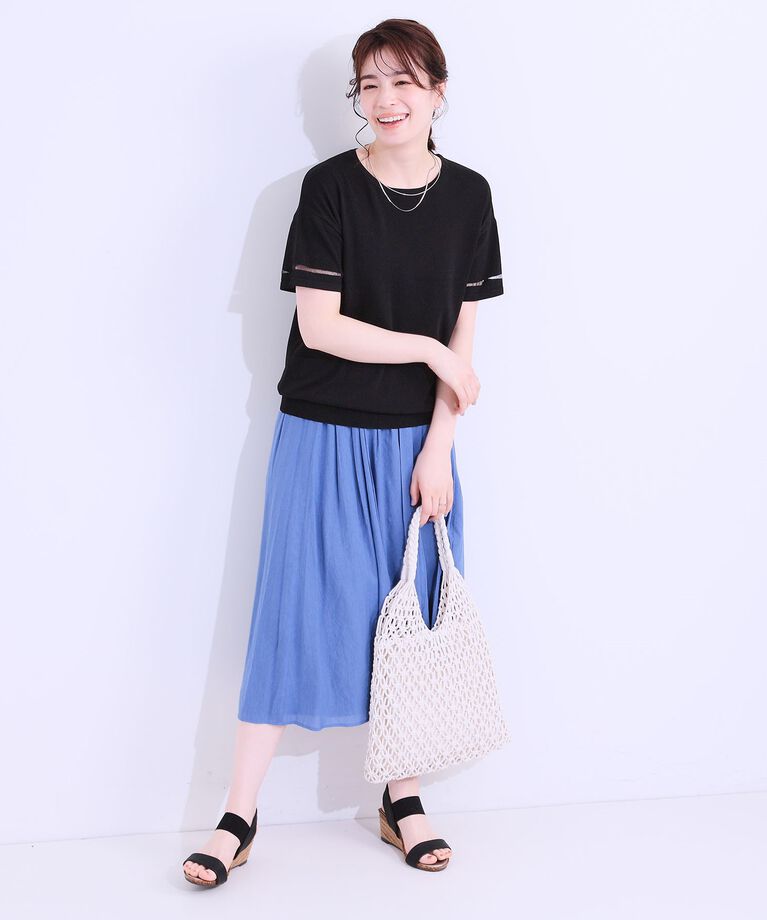 SHOO･LA･RUE「【UVカット/洗える】お袖シアーがヘルシーに フレアスリーブサマーニット」|ニット・セーター|