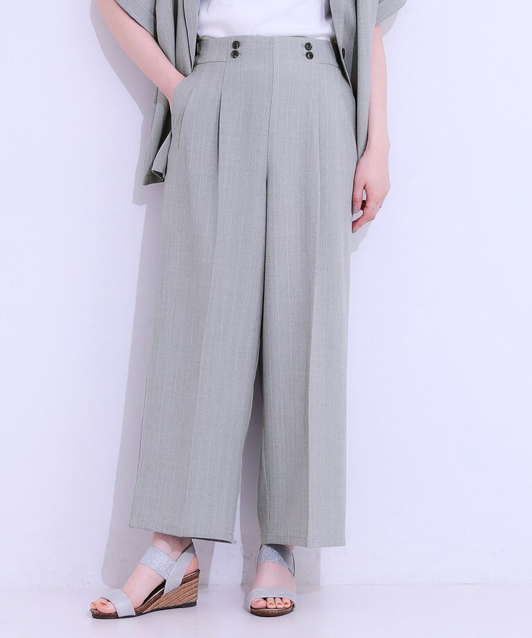 SHOO･LA･RUE「【セットアップ可】麻調ストライプワイドパンツ」|その他|