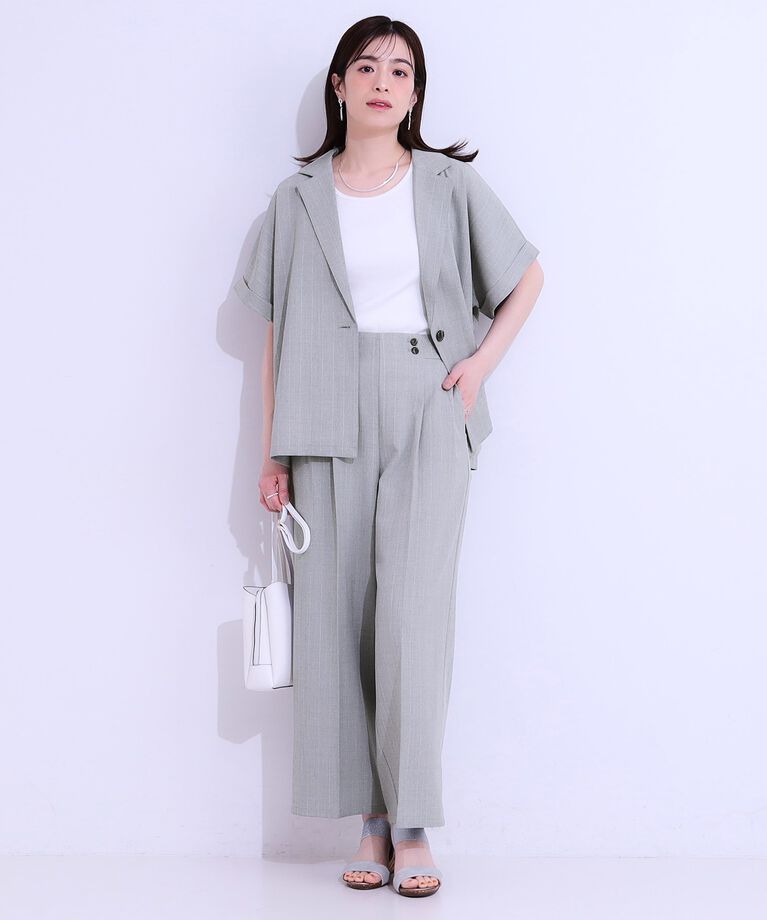 SHOO･LA･RUE「【セットアップ可】麻調ストライプワイドパンツ」|その他|