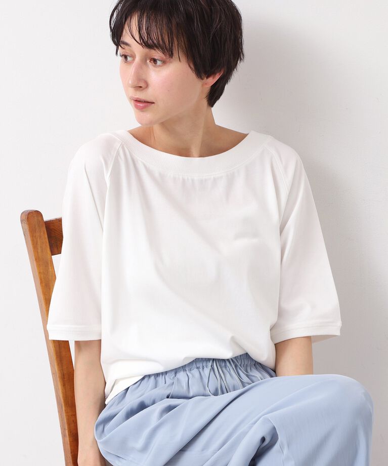 Dessin「【接触冷感・UV・洗える】裾リブスリット五分袖カットソー」|Tシャツ・カットソー|ホワイト(002)