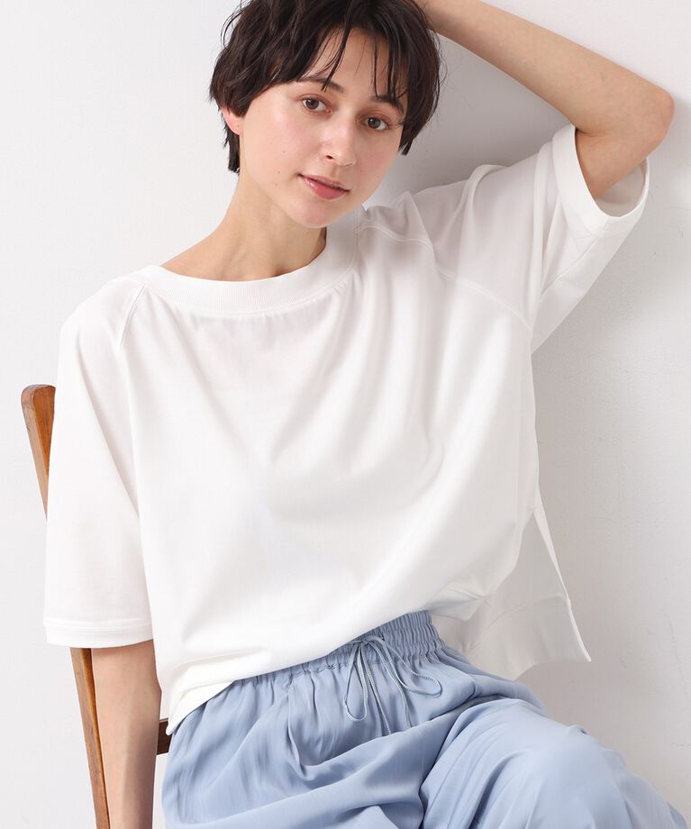 Dessin「【接触冷感・UV・洗える】裾リブスリット五分袖カットソー」|Tシャツ・カットソー|