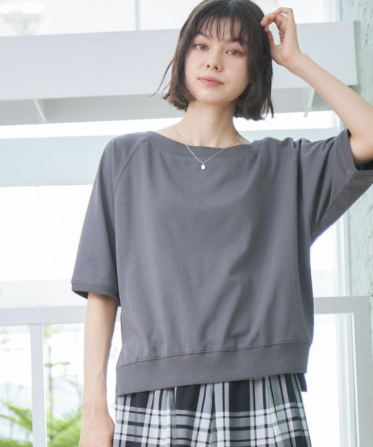 Dessin「【接触冷感・UV・洗える】裾リブスリット五分袖カットソー」|Tシャツ・カットソー|