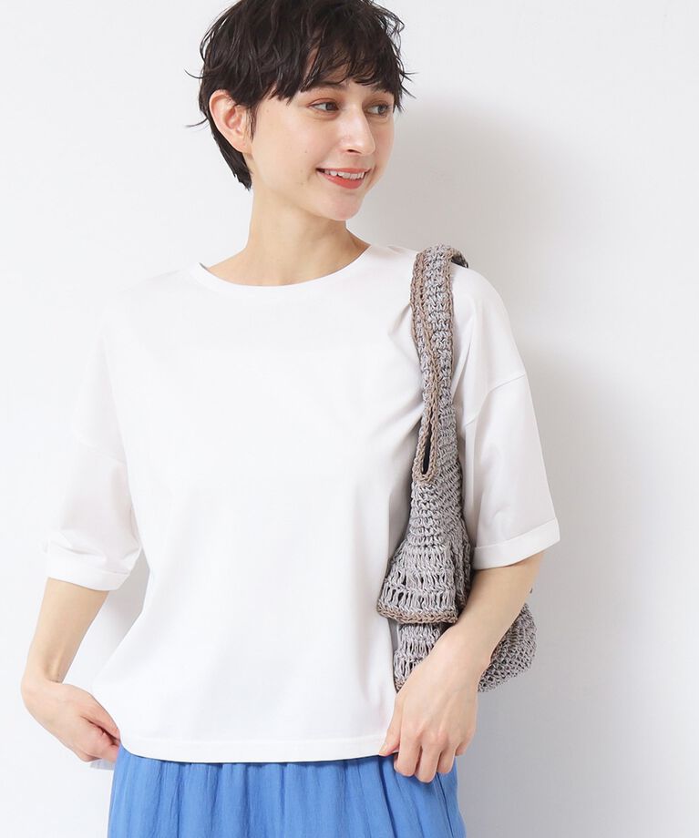 Dessin「【二の腕カバー・接触冷感】ロールアップスリーブTシャツ（XS～L）」|Tシャツ・カットソー|ホワイト(002)