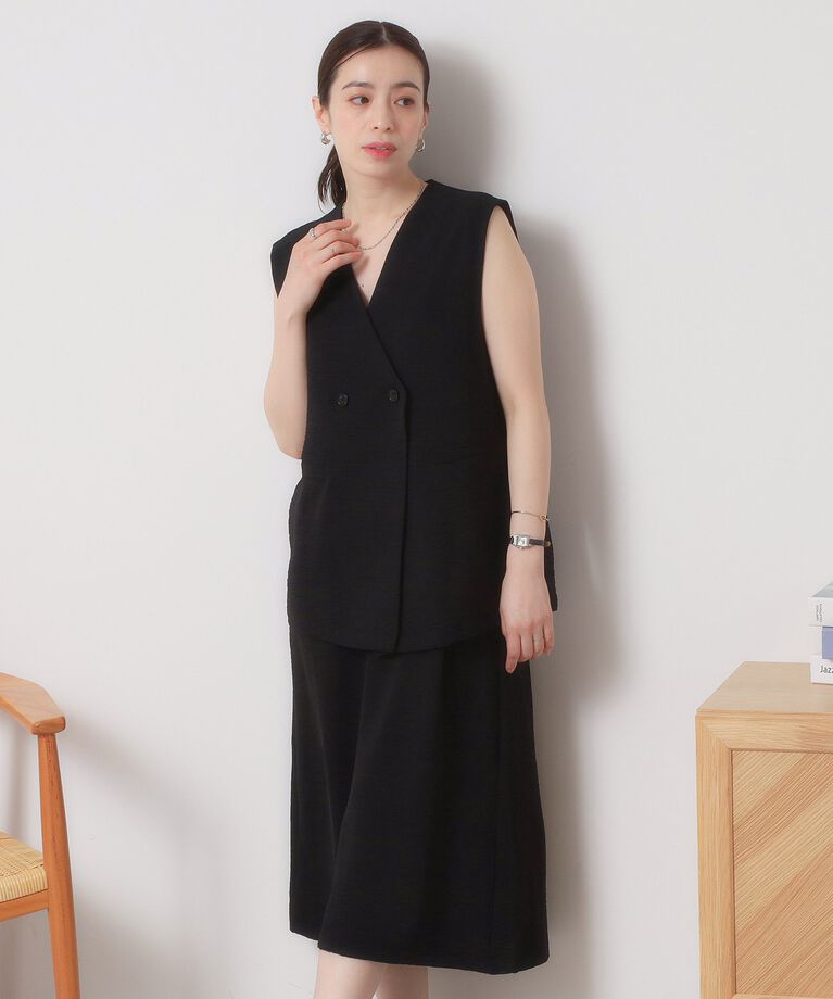 ITS’DEMO「【接触冷感／吸水速乾／洗濯機OK／イージーケア】ジレ×キャミワンピースセット＜ラク服シリーズ＞」|ワンピース|ブラック(019)