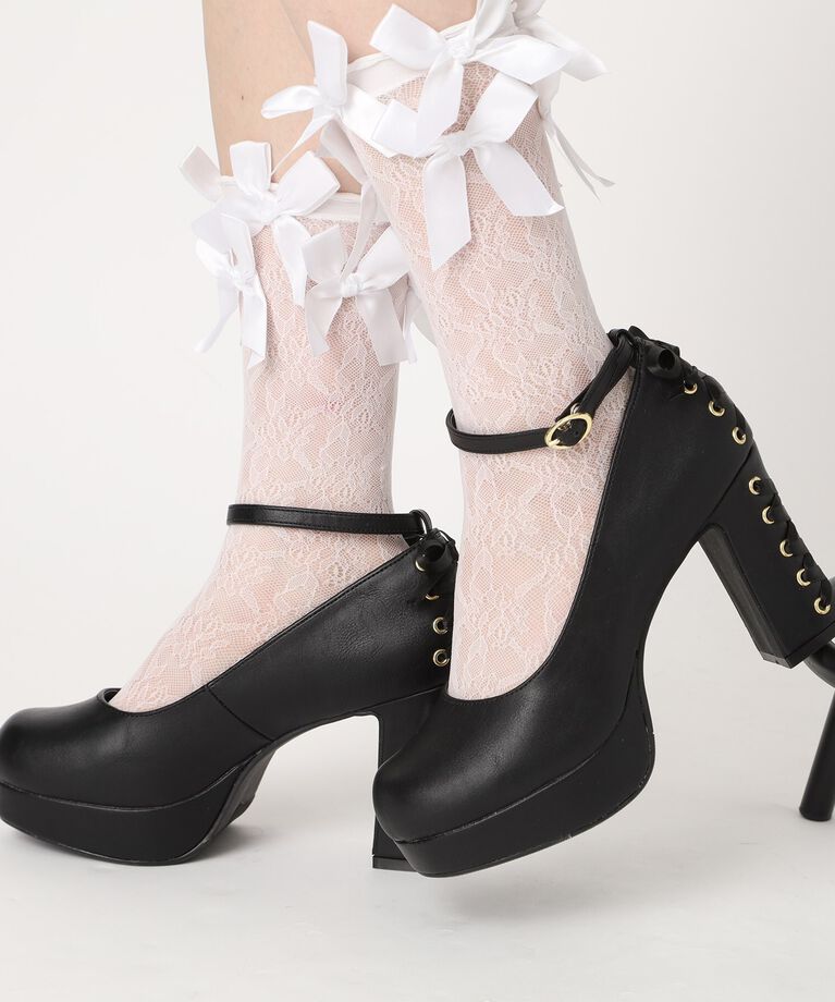 csT&P「厚底ストラップ付リボンレースアップパンプス」|パンプス|