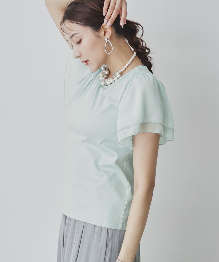 SunaUna「【接触冷感／日本製】シフォンスリーブカットソー」|Tシャツ・カットソー|