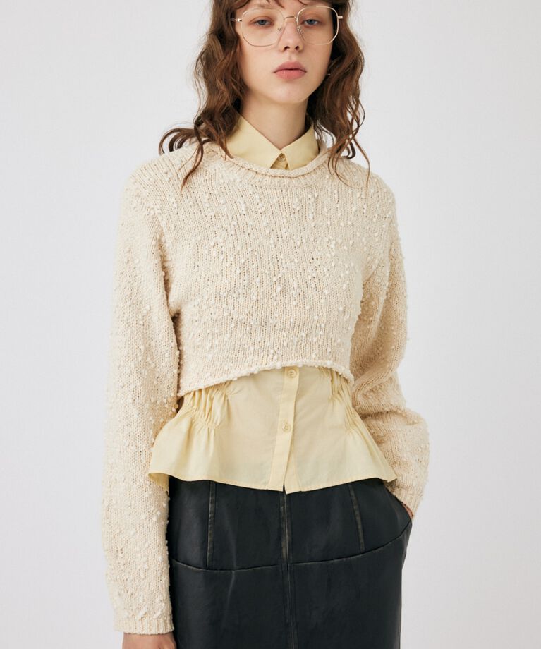 MOUSSY「WIDE SLEEVE CROPPED ニット」|ニット・セーター|O/WHT1