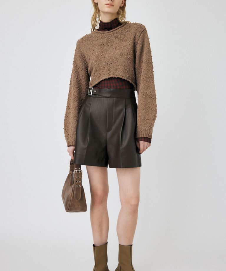 MOUSSY「WIDE SLEEVE CROPPED ニット」|ニット・セーター|BEG