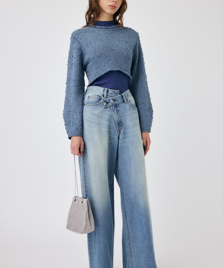 MOUSSY「WIDE SLEEVE CROPPED ニット」|ニット・セーター|BLU