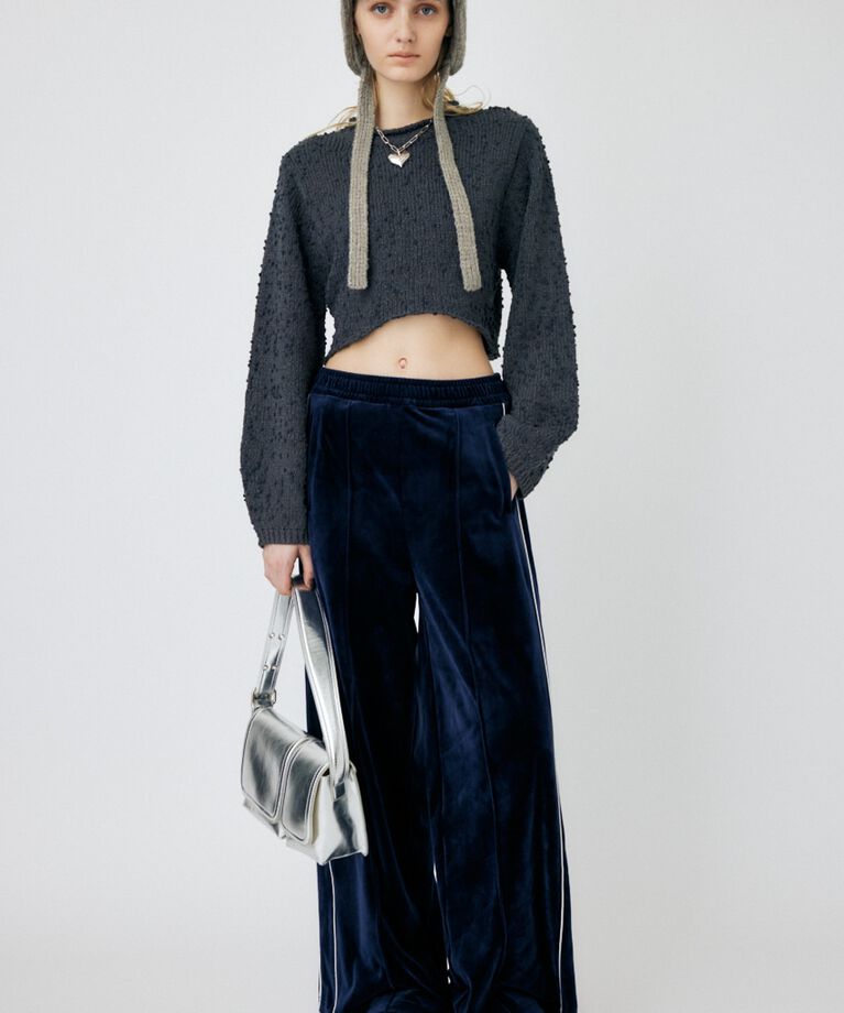 MOUSSY「WIDE SLEEVE CROPPED ニット」|ニット・セーター|GRY