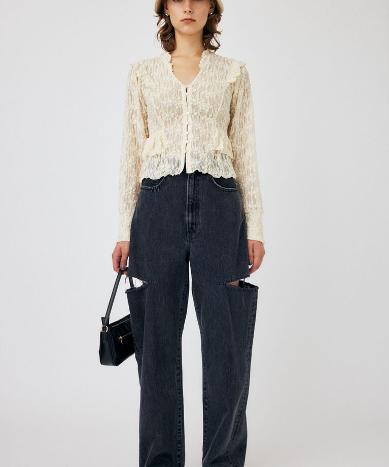 MOUSSY「RUFFLE LACY CUT ブラウス」|Tシャツ・カットソー|