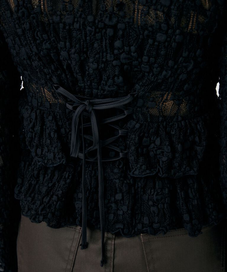 MOUSSY「RUFFLE LACY CUT ブラウス」|Tシャツ・カットソー|