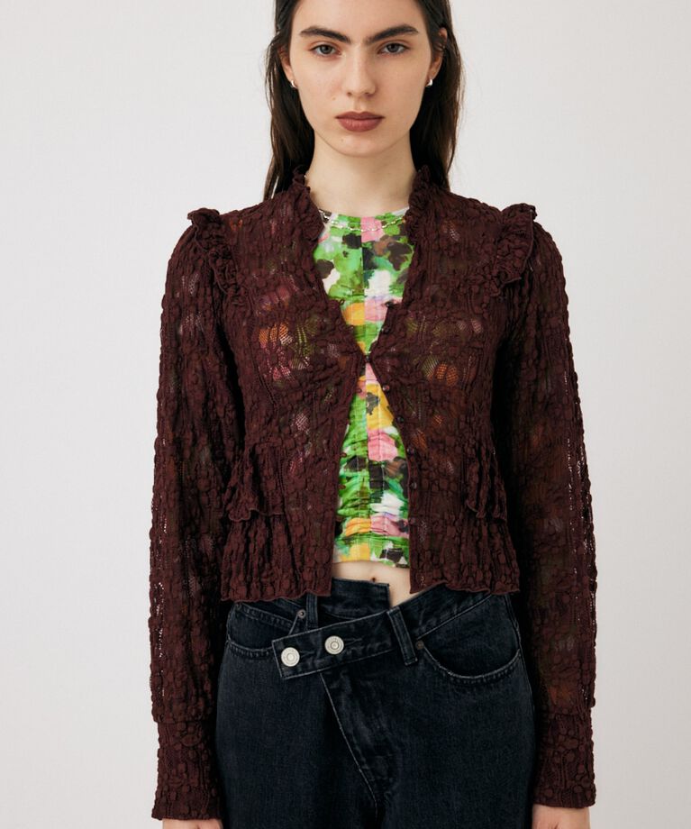 MOUSSY「RUFFLE LACY CUT ブラウス」|Tシャツ・カットソー|BRN