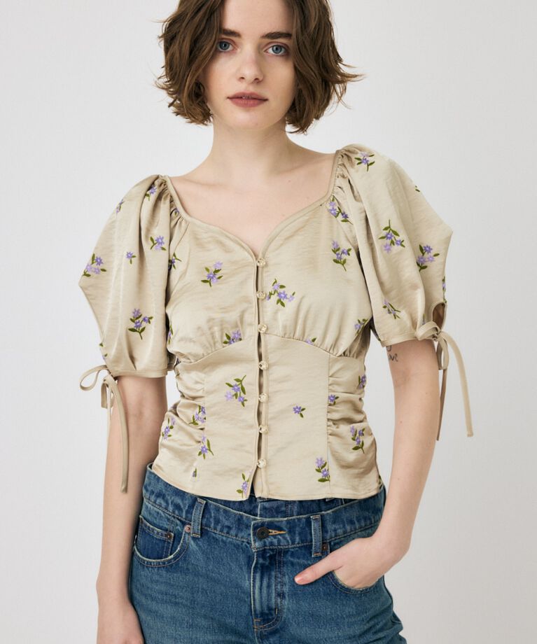 MOUSSY「BUTTERFLY SLEEVE ブラウス」|シャツ・ブラウス|柄BEG5