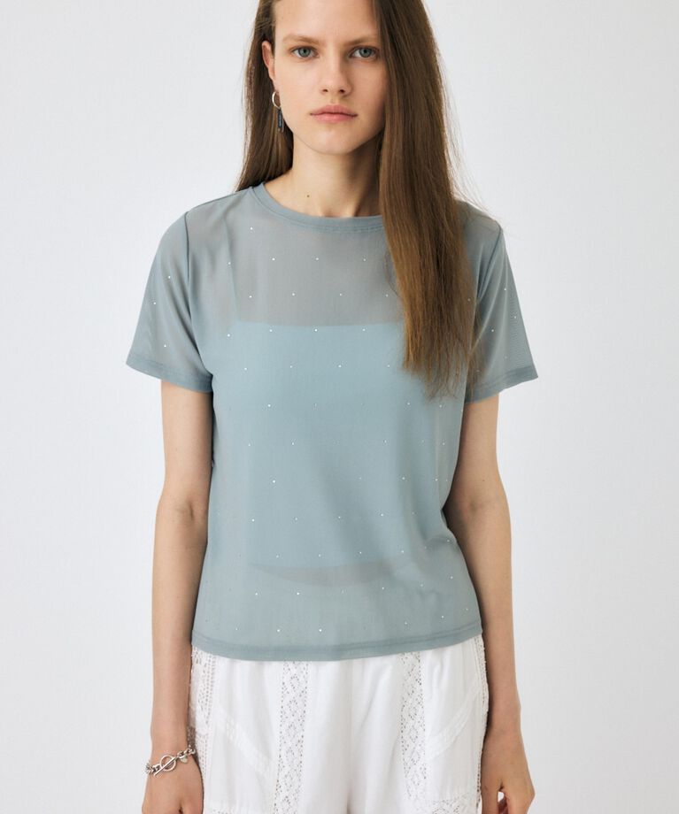 MOUSSY「RHINESTONE SHEER Tシャツ」|Tシャツ・カットソー|