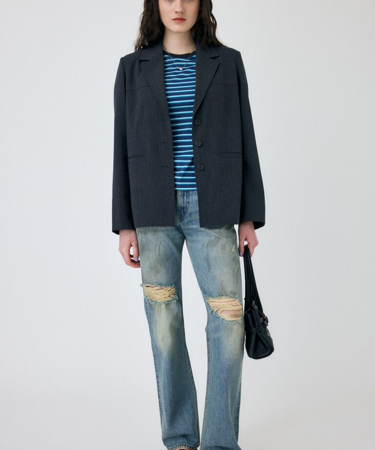 MOUSSY「ROLL SLEEVE マルチストライプ TEE」|Tシャツ・カットソー|