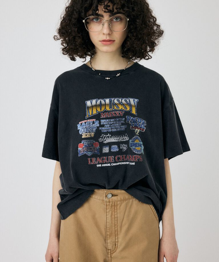 MOUSSY「MOUSSY LEAGUE CHAMPS 25 Tシャツ」|Tシャツ・カットソー|L/BLK1