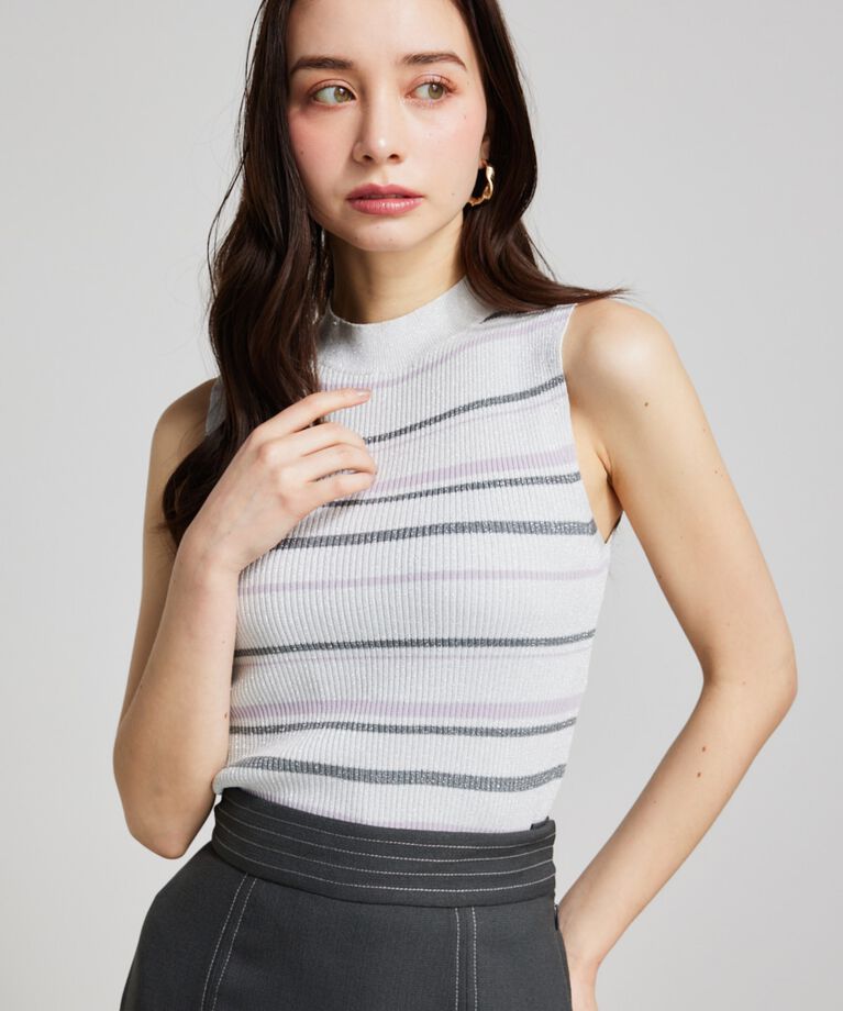 rienda「スリーブレスラメウォッシャブルKnit TOP」|ニット・セーター|柄WHT5