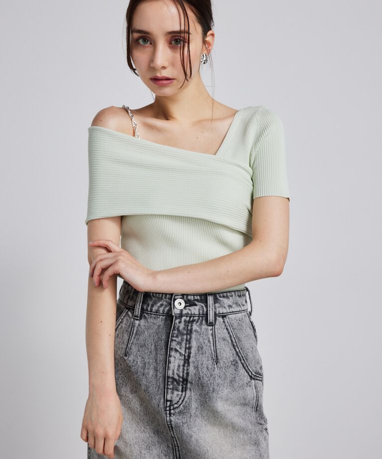 rienda「アシンメトリーショルダーKnit TOP」|ニット・セーター|