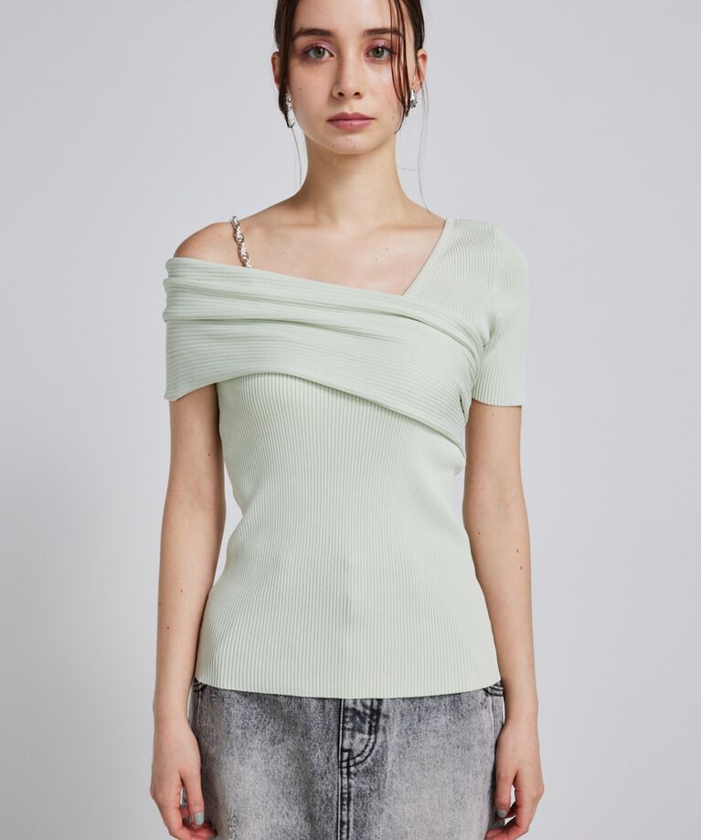 rienda「アシンメトリーショルダーKnit TOP」|ニット・セーター|