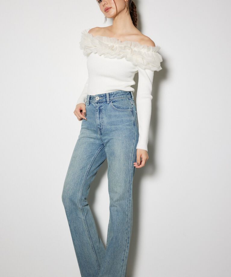 rienda「ShapelyMakeジャストウエストデニムパンツ」|デニム|