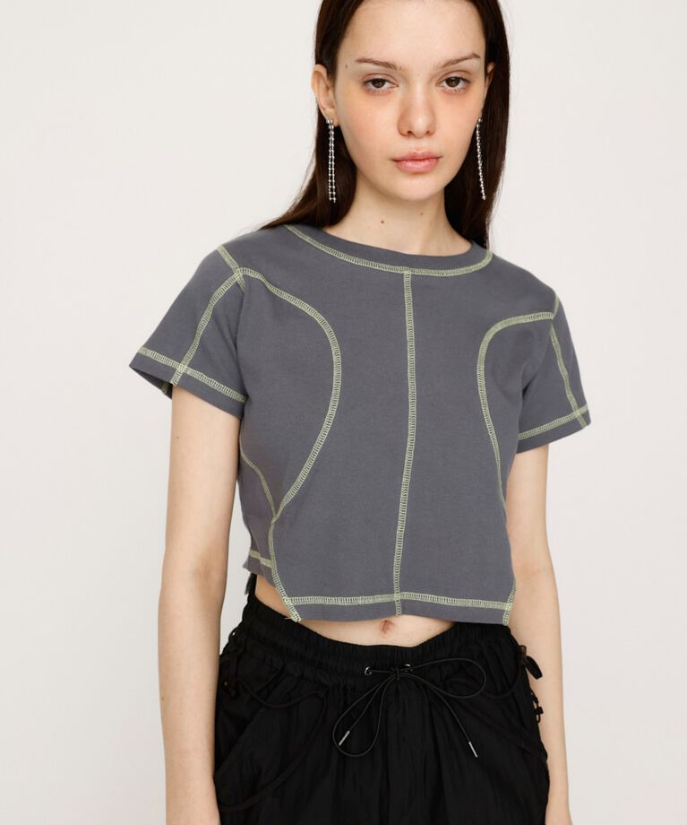 SLY「BI COLOR STITCH CROP Tシャツ」|Tシャツ・カットソー|GRY