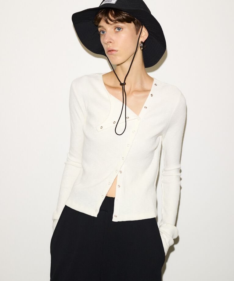 SLY「SLANT BUTTON L／S トップス」|Tシャツ・カットソー|O/WHT1
