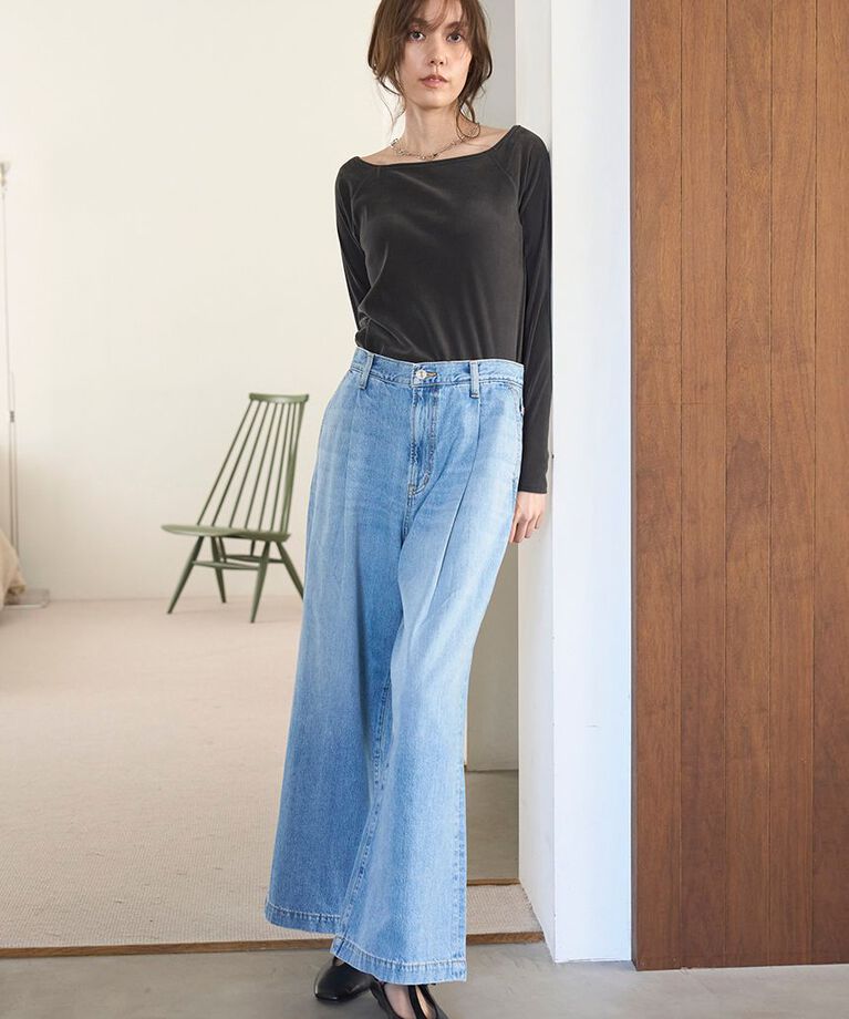 Mila Owen「【WEB限定00サイズ】ルーズフィットタックバギーデニムパンツ」|デニム|