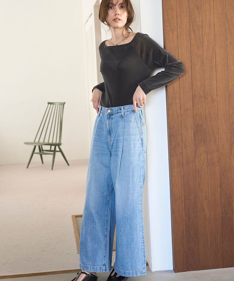 Mila Owen「【WEB限定00サイズ】ルーズフィットタックバギーデニムパンツ」|デニム|