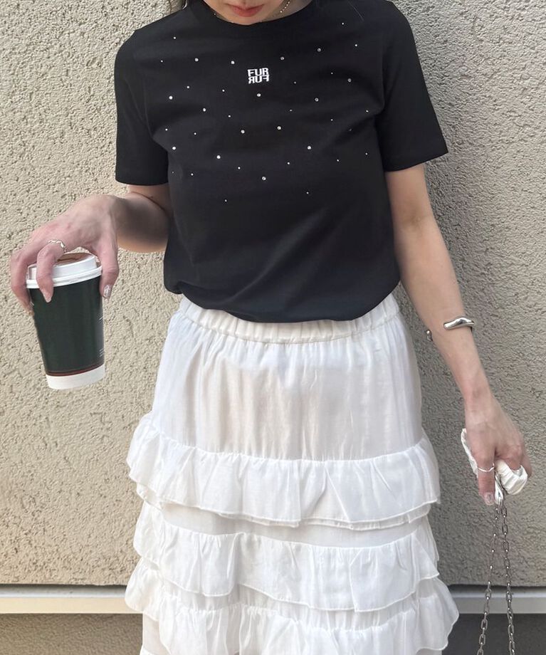 FURFUR「【WEB限定】ビジュー付きロゴ刺繍Tシャツ」|Tシャツ・カットソー|