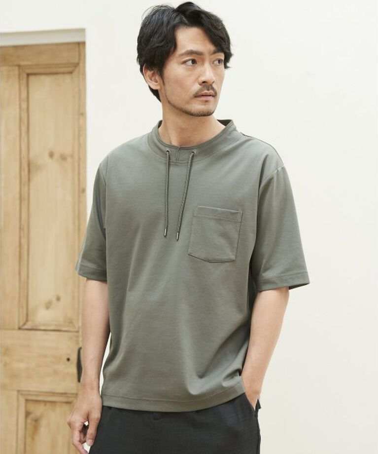 ikka「冷感ルーイカラー5分袖ポケT」|Tシャツ・カットソー|