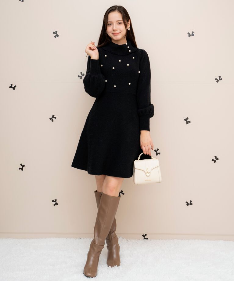 WILLSELECTION「パール付きタートルネックニットワンピース」|ワンピース|