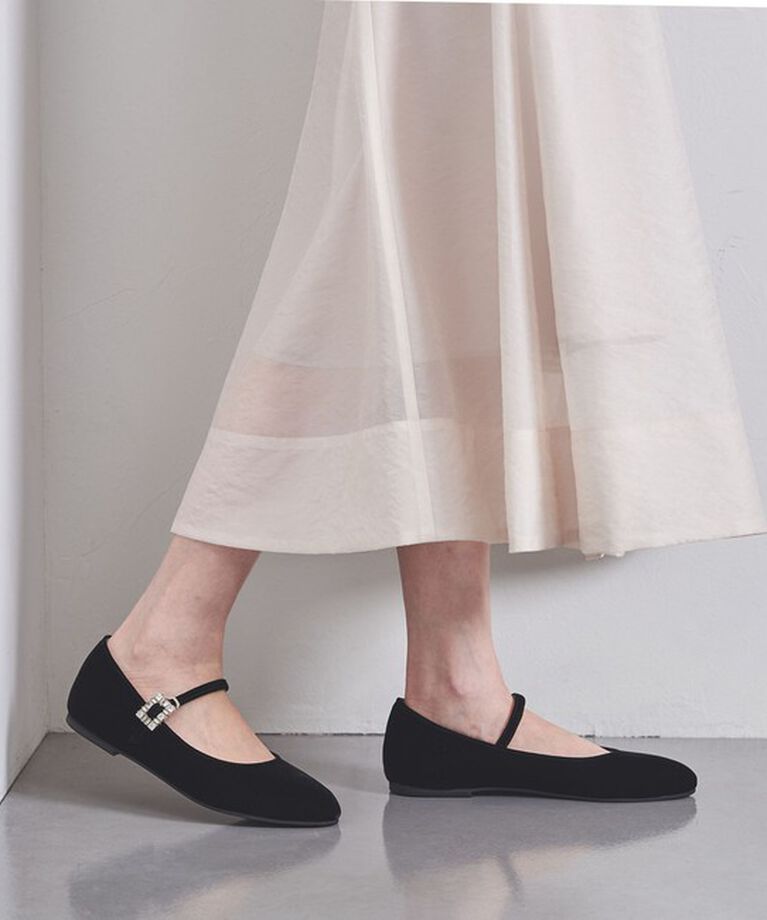 UNITED ARROWS「ベルベット ビジュー メリージェーン」|バレエシューズ|BLACK