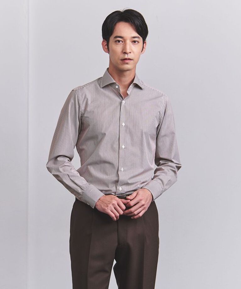UNITED ARROWS「ブラウン キャンディストライプ ワイドカラー シャツ」|シャツ・ブラウス|