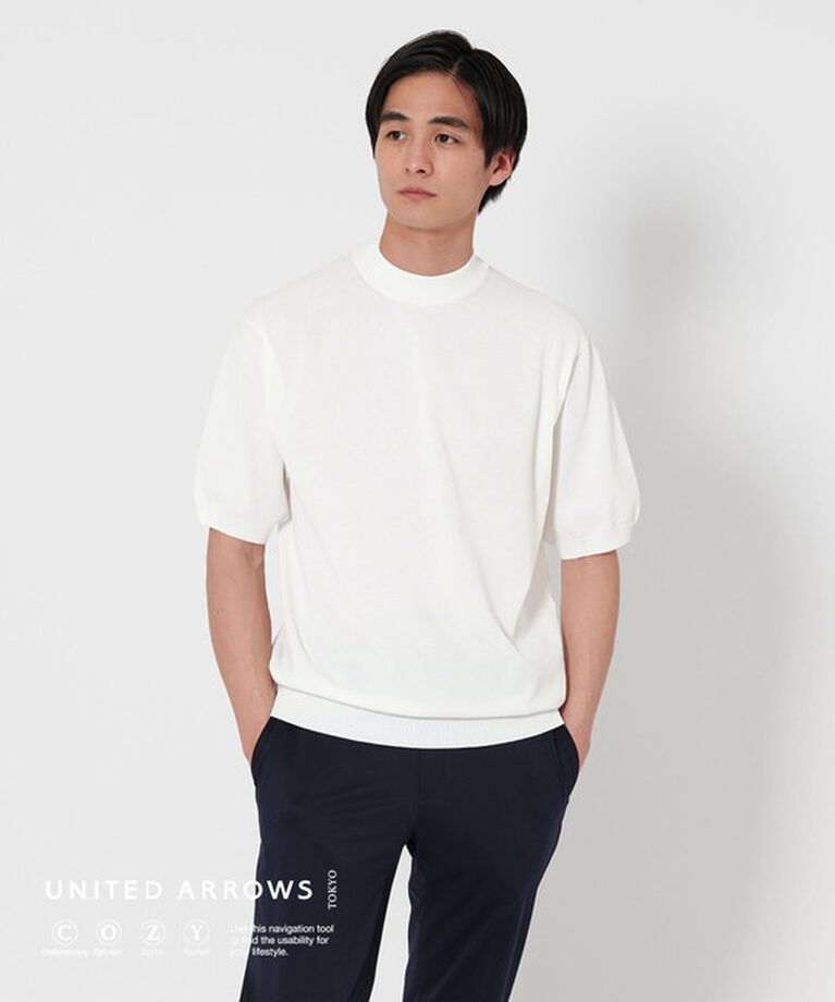 UNITED ARROWS「ショートスリーブ モックネックニット UA COZY ーウォッシャブル・抗菌防臭ー」|ニット・セーター|WHITE