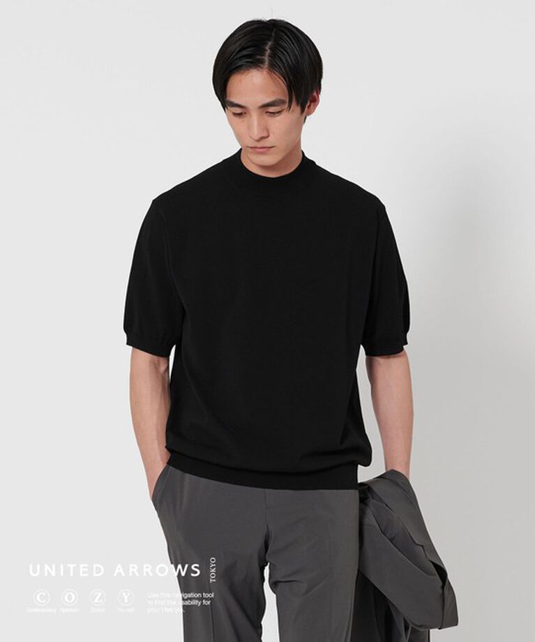 UNITED ARROWS「ショートスリーブ モックネックニット UA COZY ーウォッシャブル・抗菌防臭ー」|ニット・セーター|BLACK