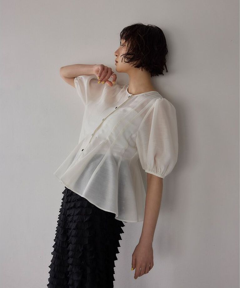 EMMEL REFINES「＜EMMEL REFINES＞EM スパンボイル タック 2WAY ブラウス」|シャツ・ブラウス|OFF WHITE