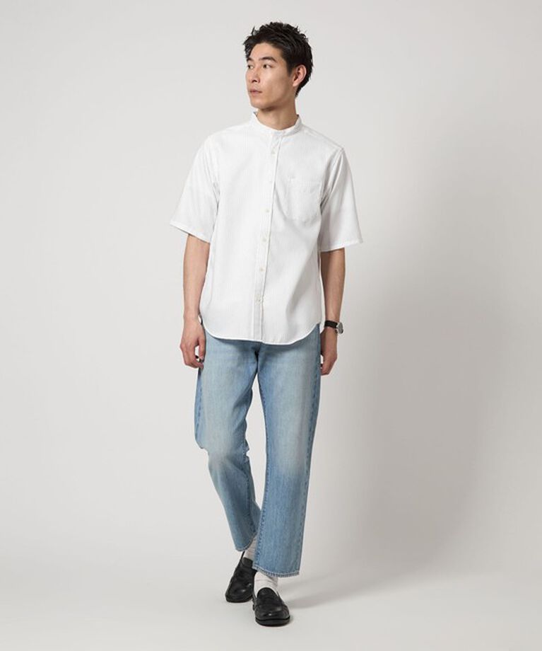 UNITED ARROWS green label relaxing「W/R オックス ストライプ バンドカラー 半袖 シャツ」|シャツ・ブラウス|