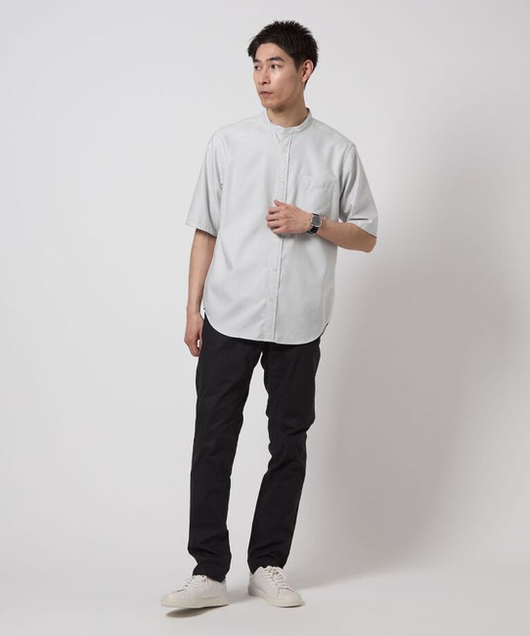 UNITED ARROWS green label relaxing「W/R オックス ストライプ バンドカラー 半袖 シャツ」|シャツ・ブラウス|