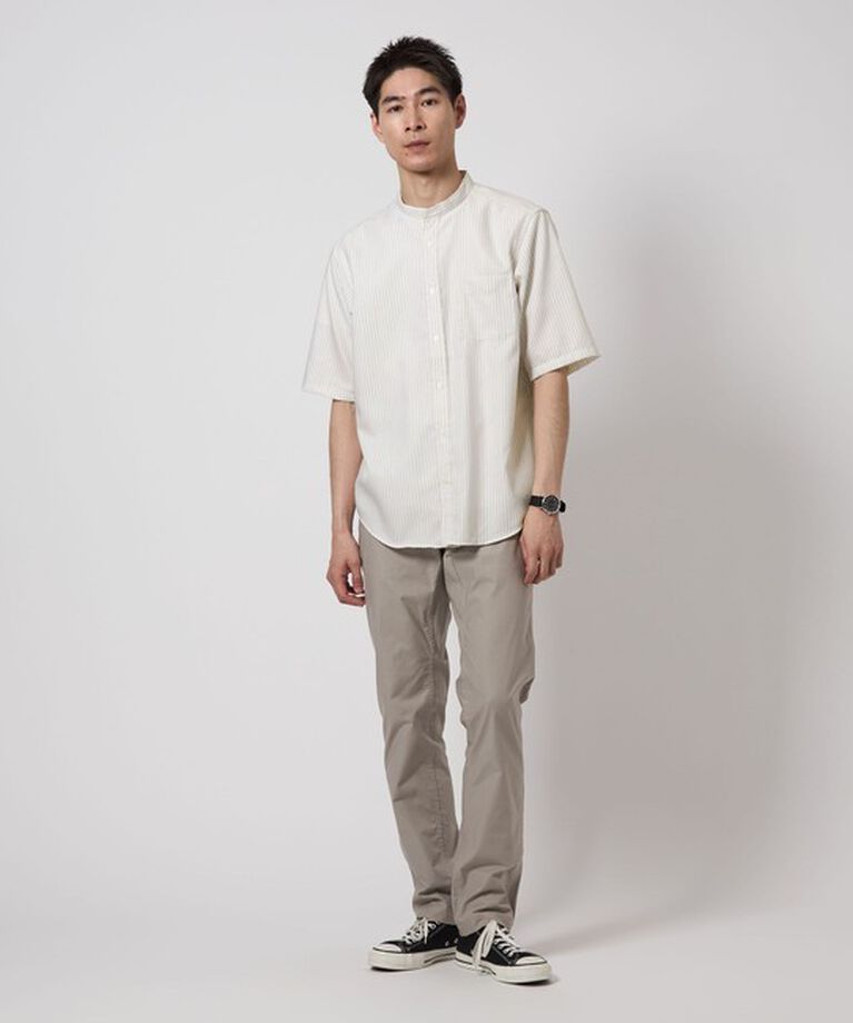 UNITED ARROWS green label relaxing「W/R オックス ストライプ バンドカラー 半袖 シャツ」|シャツ・ブラウス|