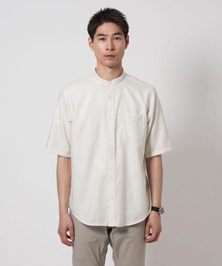 UNITED ARROWS green label relaxing「W/R オックス ストライプ バンドカラー 半袖 シャツ」|シャツ・ブラウス|