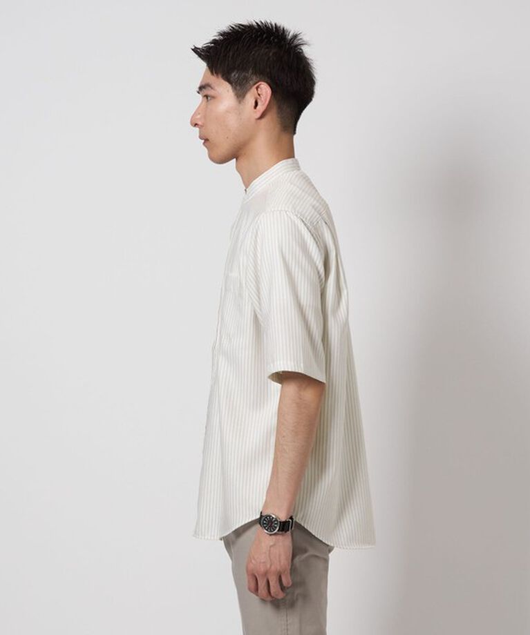 UNITED ARROWS green label relaxing「W/R オックス ストライプ バンドカラー 半袖 シャツ」|シャツ・ブラウス|
