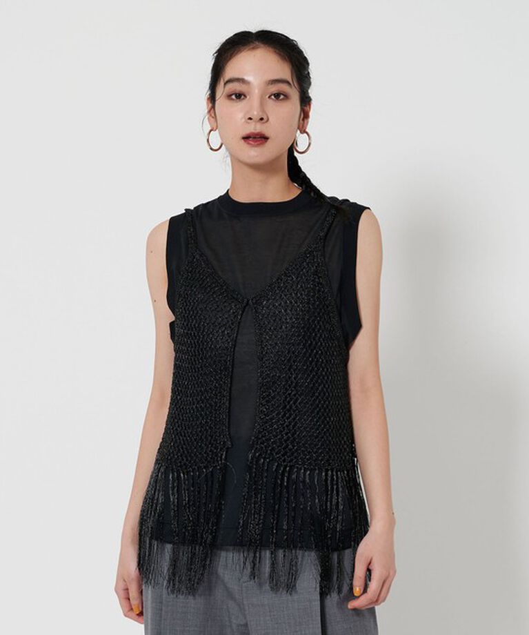 BEAUTY&YOUTH UNITED ARROWS「レーヨンナイロンブレンド フリンジベスト」|ベスト・ジレ|BLACK