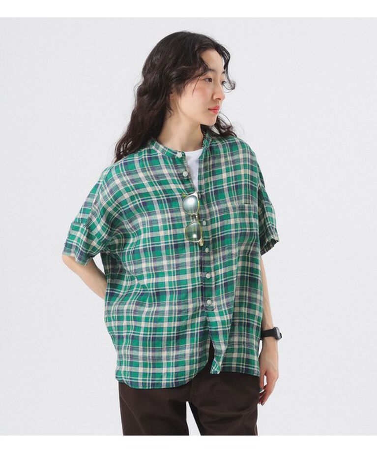 BEAMSBOY「リネン チェック ショートスリーブ シャツ」|シャツ・ブラウス|GREEN