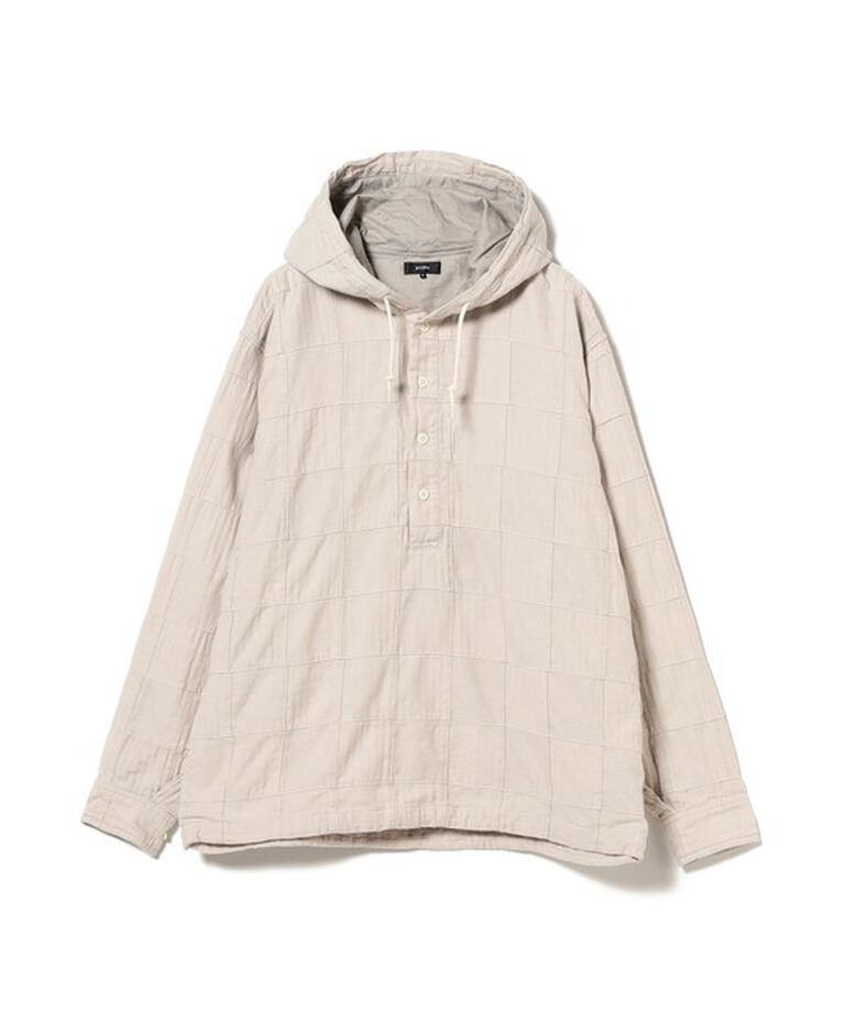 BEAMS「パッチワーク ヘリンボーン フードシャツ」|シャツ・ブラウス|
