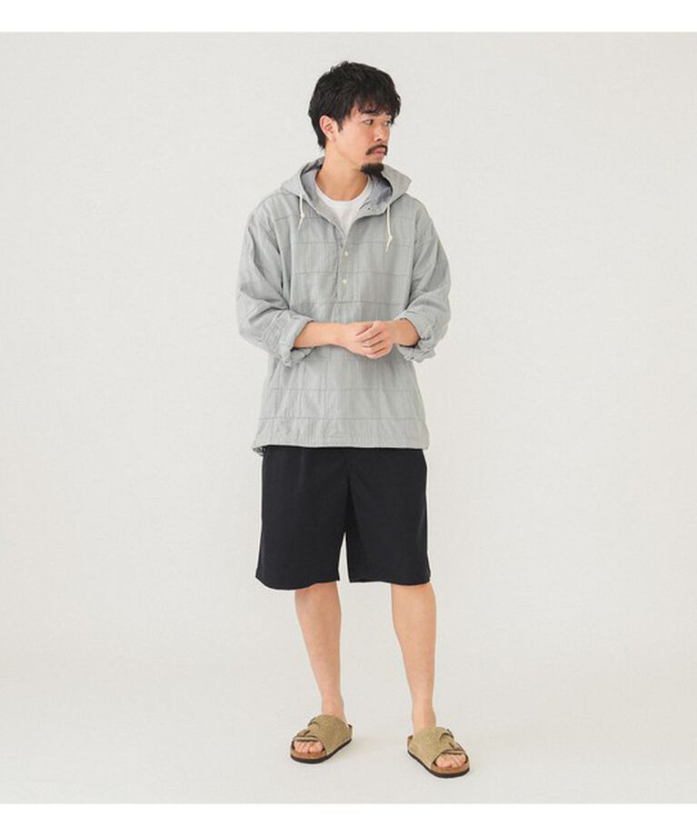 BEAMS「パッチワーク ヘリンボーン フードシャツ」|シャツ・ブラウス|