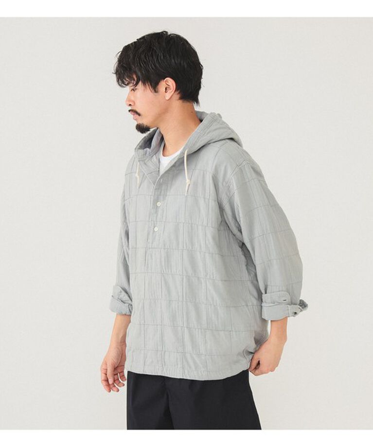 BEAMS「パッチワーク ヘリンボーン フードシャツ」|シャツ・ブラウス|